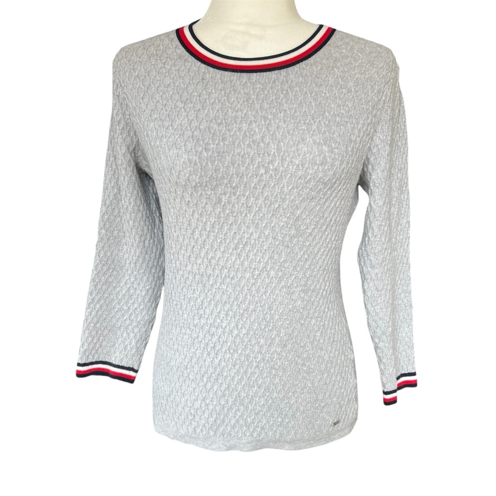 Y2K Tommy Hilfiger gray stretchy 1/2 sleeve preppy crew neck top S